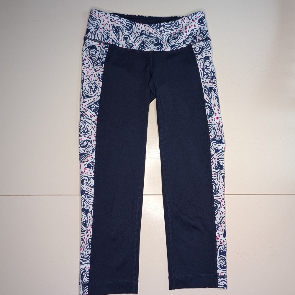 Lilly Pulitzer Luxletic XS Cropped Leggings Blue White Print Activewear